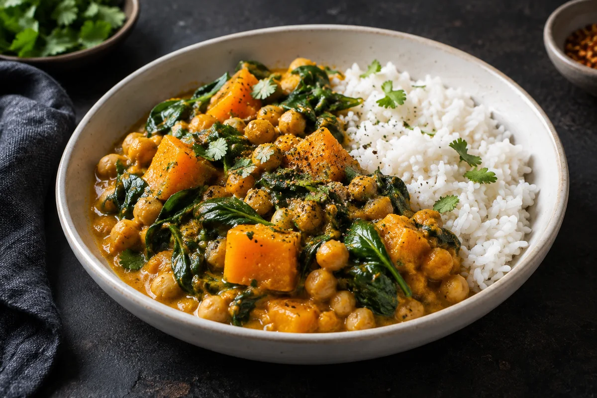 Caribbean-inspired chickpea and pumpkin curry