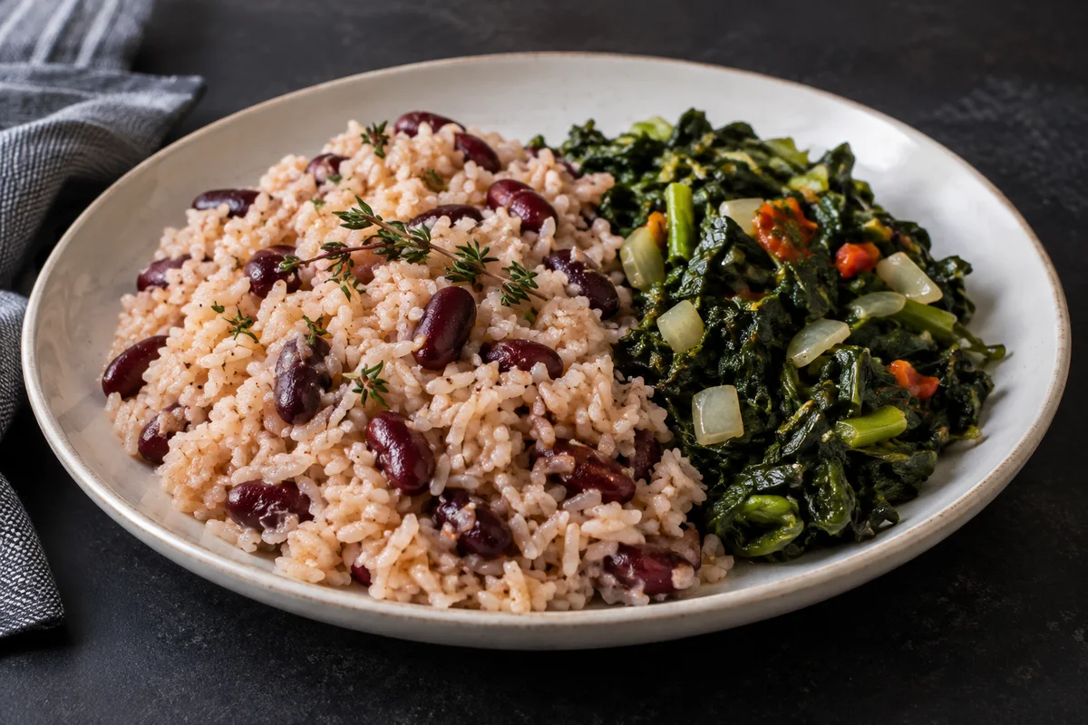 Jamaican-inspired rice and peas with greens